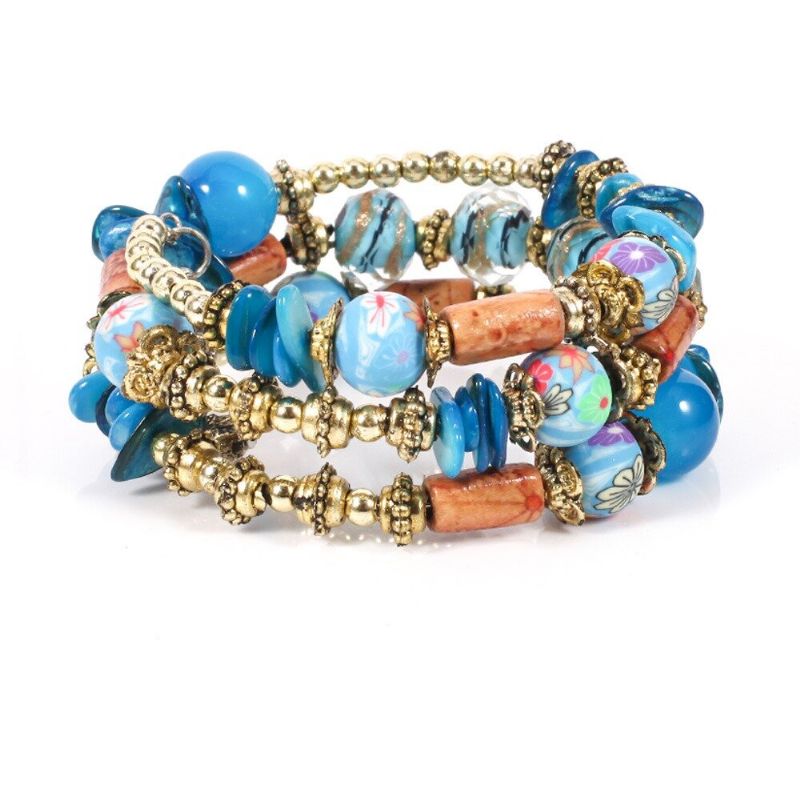 Bohemian Printed Bead Armband Flerlagers Bead Armband Retro Style For Women