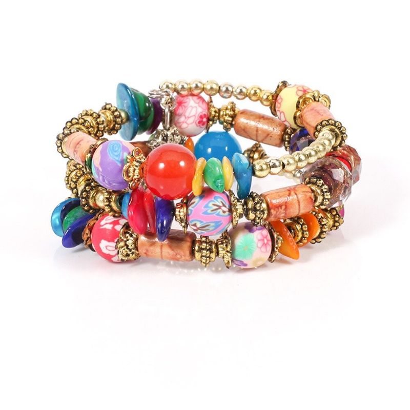 Bohemian Printed Bead Armband Flerlagers Bead Armband Retro Style For Women