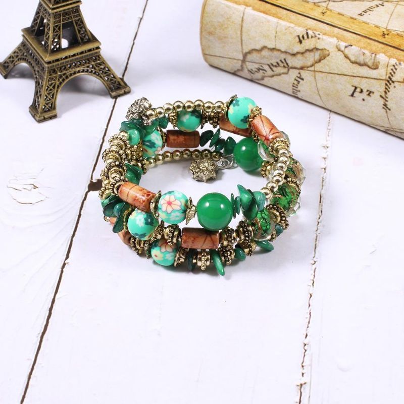 Bohemian Printed Bead Armband Flerlagers Bead Armband Retro Style For Women