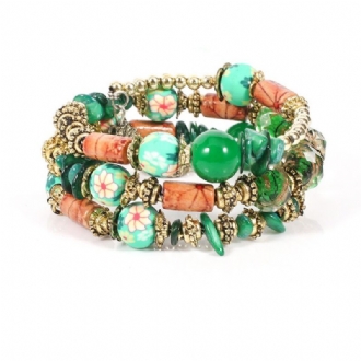 Bohemian Printed Bead Armband Flerlagers Bead Armband Retro Style For Women