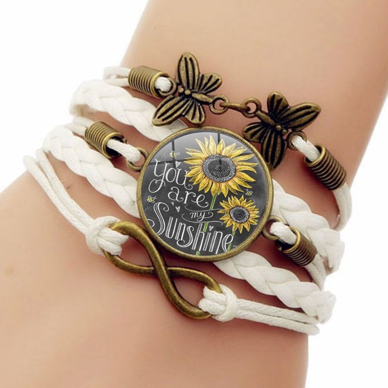 Retro Butterfly Infinity Combination Flätat Armband Tryckt Sunflower Time Ädelstensdekoration Handgjorda Flerlagersarmband