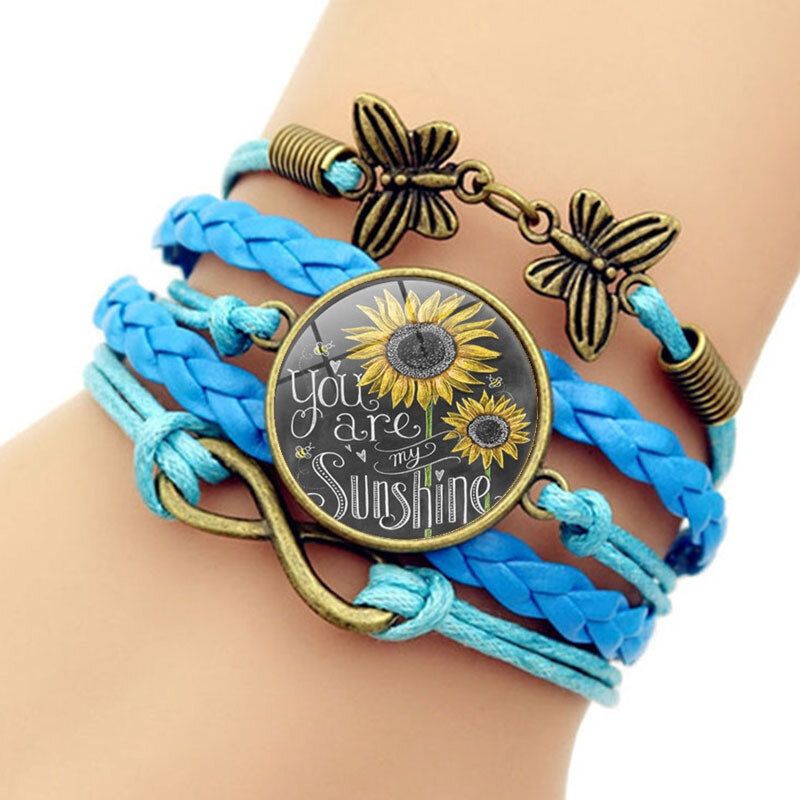 Retro Butterfly Infinity Combination Flätat Armband Tryckt Sunflower Time Ädelstensdekoration Handgjorda Flerlagersarmband