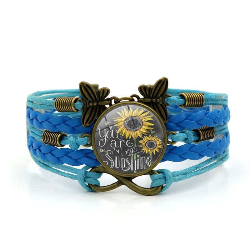 Retro Butterfly Infinity Combination Flätat Armband Tryckt Sunflower Time Ädelstensdekoration Handgjorda Flerlagersarmband