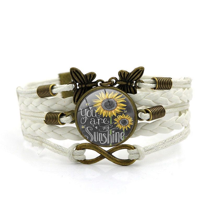 Retro Butterfly Infinity Combination Flätat Armband Tryckt Sunflower Time Ädelstensdekoration Handgjorda Flerlagersarmband