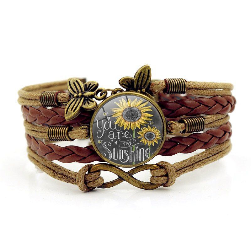 Retro Butterfly Infinity Combination Flätat Armband Tryckt Sunflower Time Ädelstensdekoration Handgjorda Flerlagersarmband