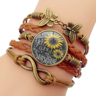 Retro Butterfly Infinity Combination Flätat Armband Tryckt Sunflower Time Ädelstensdekoration Handgjorda Flerlagersarmband