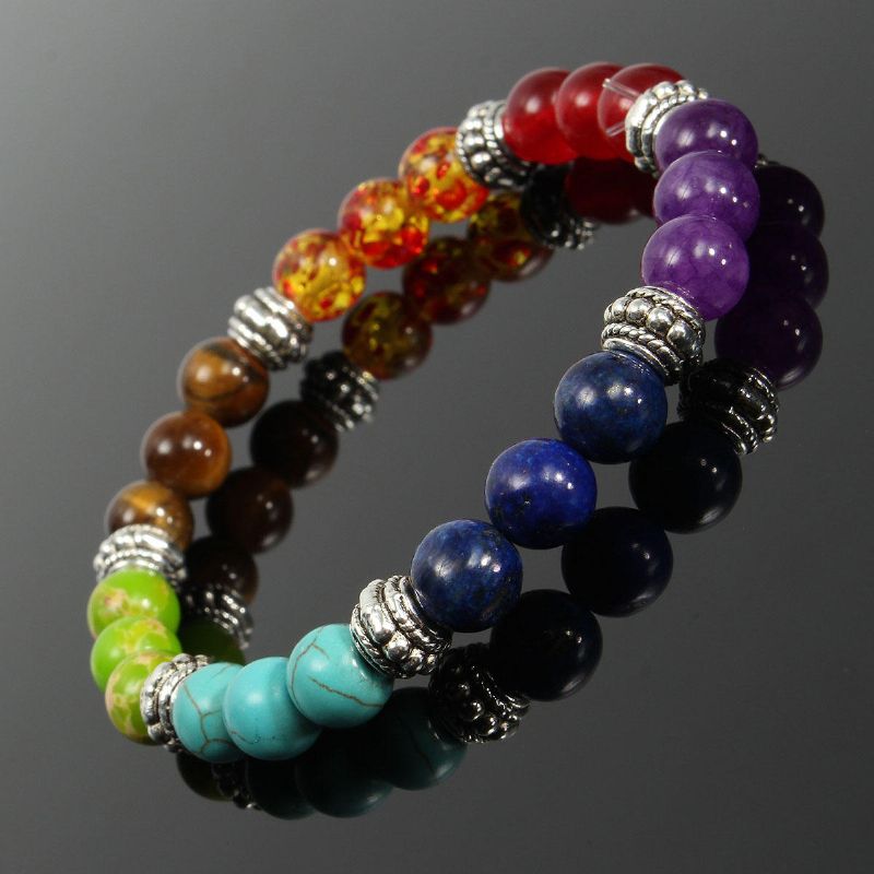 Yoga Chakra 7 Stone Buddhist Prayer Mara Ametist Crystal Bead Armband