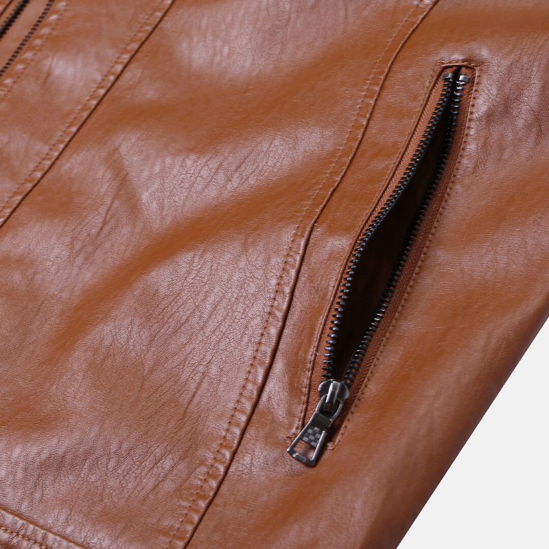 Herr Zipper Cuff Multi Pockets Läder Rider Jacka