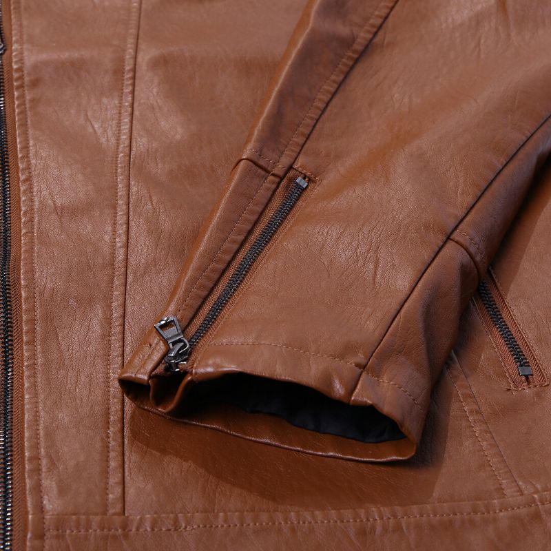 Herr Zipper Cuff Multi Pockets Läder Rider Jacka