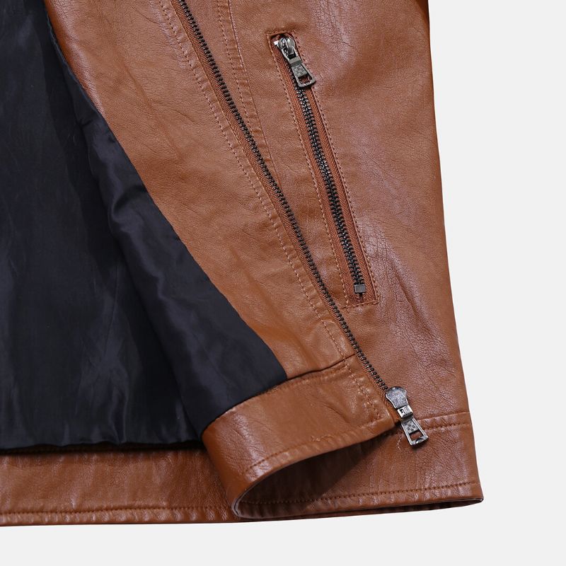 Herr Zipper Cuff Multi Pockets Läder Rider Jacka