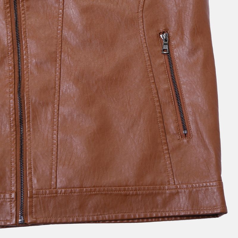 Herr Zipper Cuff Multi Pockets Läder Rider Jacka