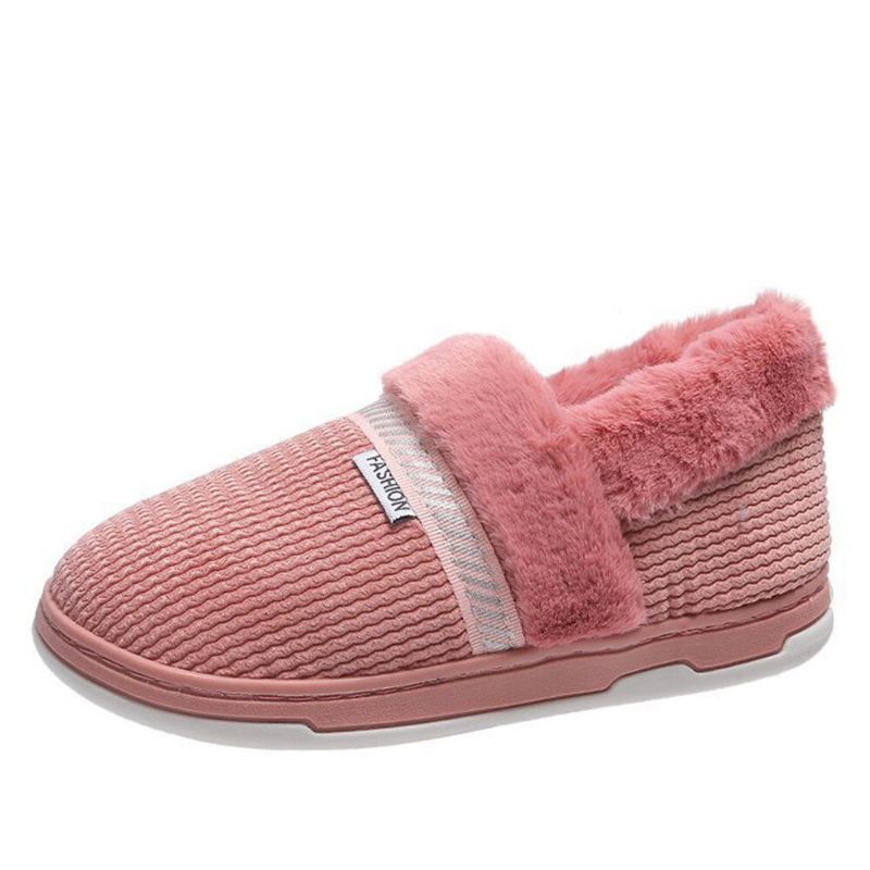 Dam Enfärgad Casual Plysch Varm Slip On Hemma Bomullstofflor