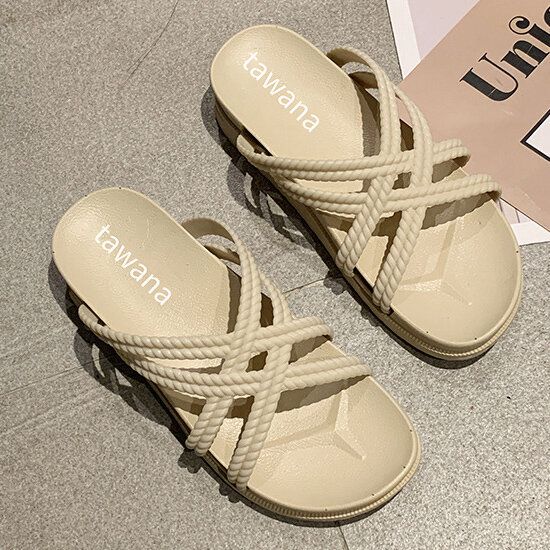 Dam Enfärgad Cross Band Home Flats Sandaler