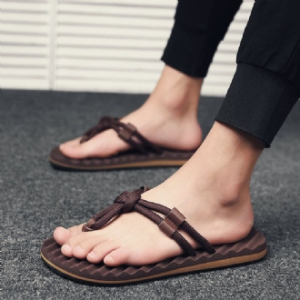 Herr Andas Vävda Snören Mjuk Botten Halkfri Bekväma Flip Flops Casual Tofflor