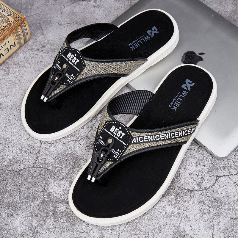 Herr Casual Outdoor Denim Tyg Slip On Beach Flip Flop Tofflor