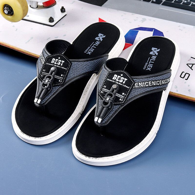 Herr Casual Outdoor Denim Tyg Slip On Beach Flip Flop Tofflor