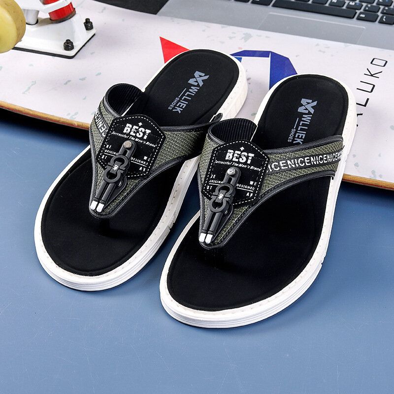 Herr Casual Outdoor Denim Tyg Slip On Beach Flip Flop Tofflor