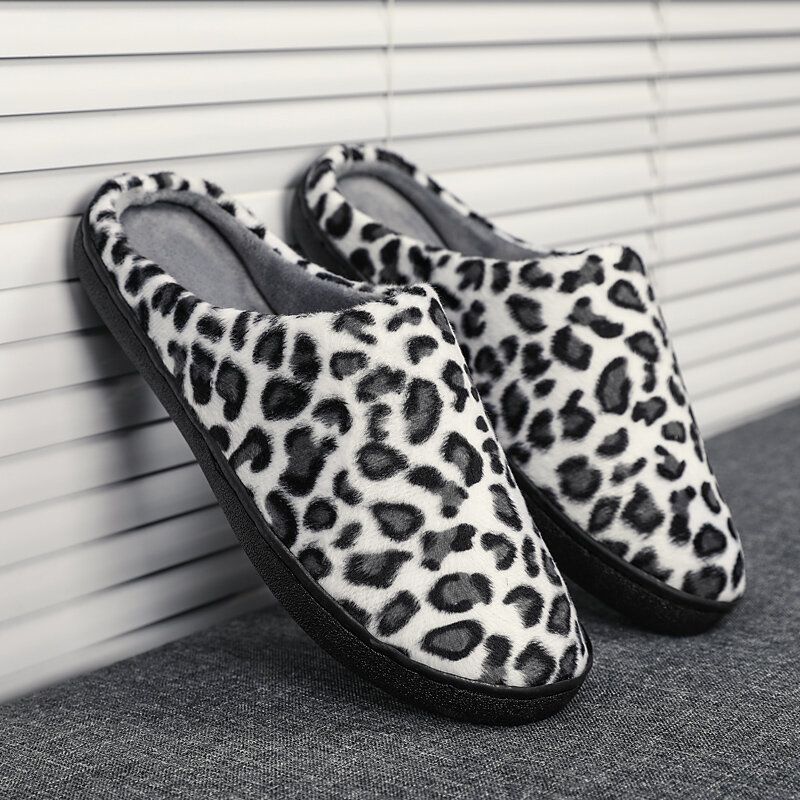 Herr Leopard Bomull Varm Halkfri Bärbar Sula Slip-on Hemtofflor