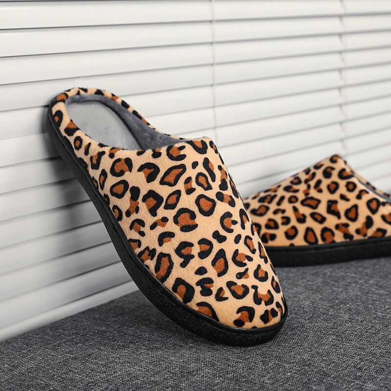 Herr Leopard Bomull Varm Halkfri Bärbar Sula Slip-on Hemtofflor