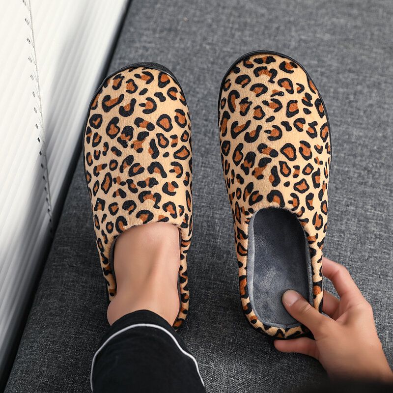 Herr Leopard Bomull Varm Halkfri Bärbar Sula Slip-on Hemtofflor