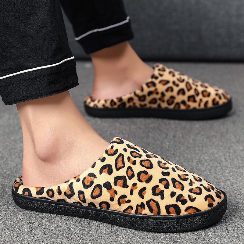 Herr Leopard Bomull Varm Halkfri Bärbar Sula Slip-on Hemtofflor