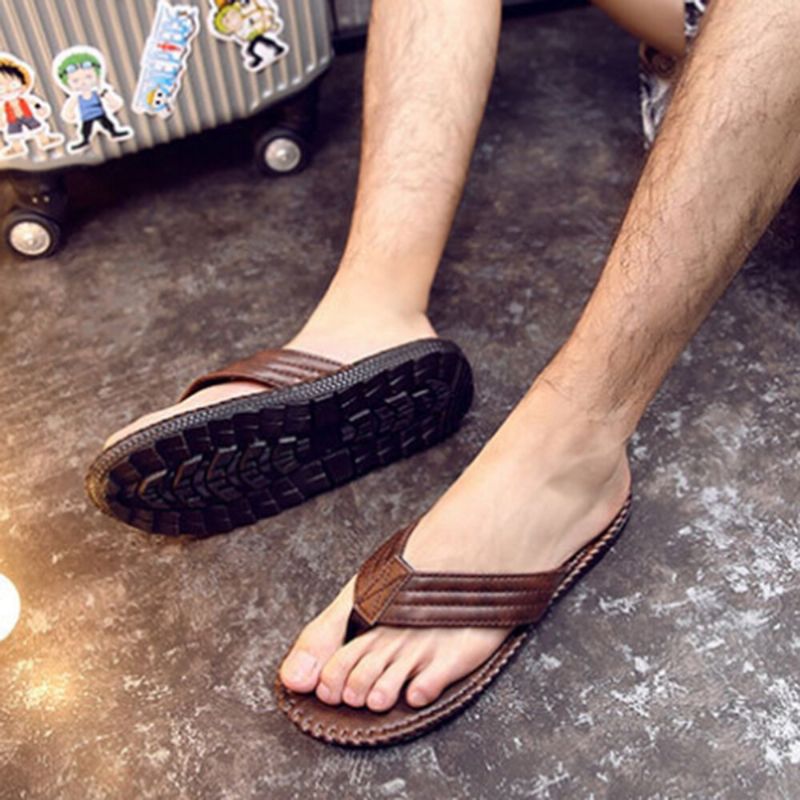 Kohud För Män Andas Halksäkra Flip Flops Casual Strandtofflor