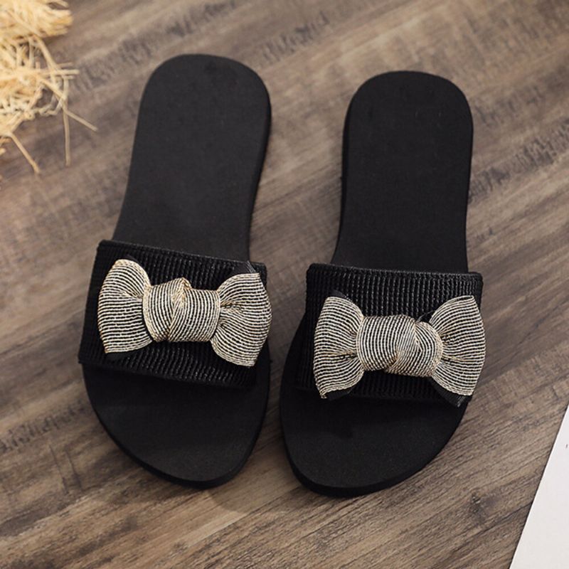 Kvinnor Bowknot Decor Comfy Soft Platt Platform Slides Tofflor