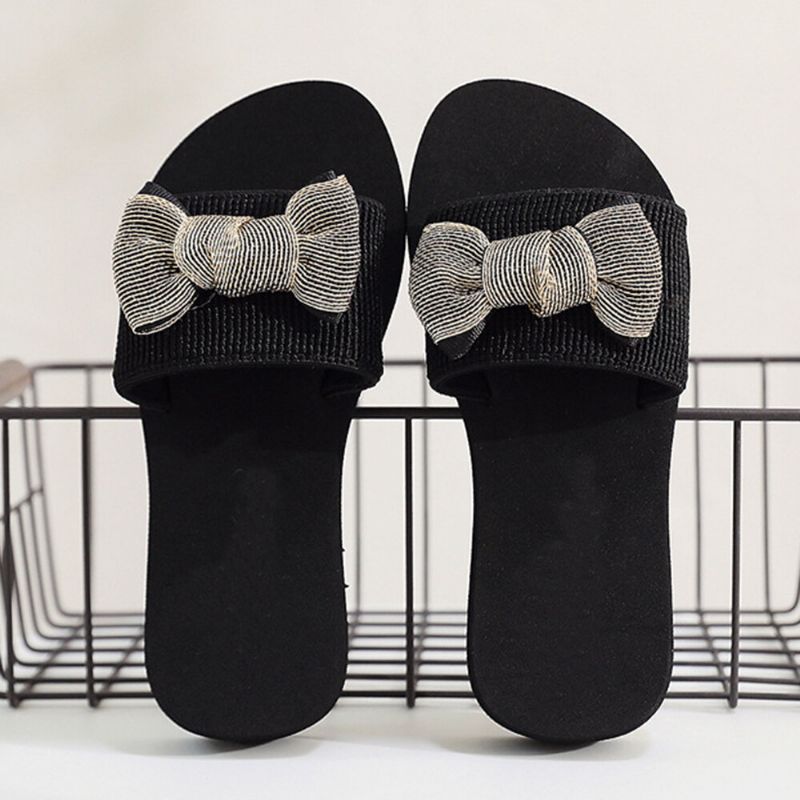 Kvinnor Bowknot Decor Comfy Soft Platt Platform Slides Tofflor