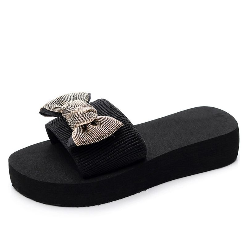 Kvinnor Bowknot Decor Comfy Soft Platt Platform Slides Tofflor