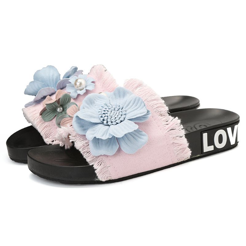 Kvinnor Casual Beach Flowers Denim Tofflor