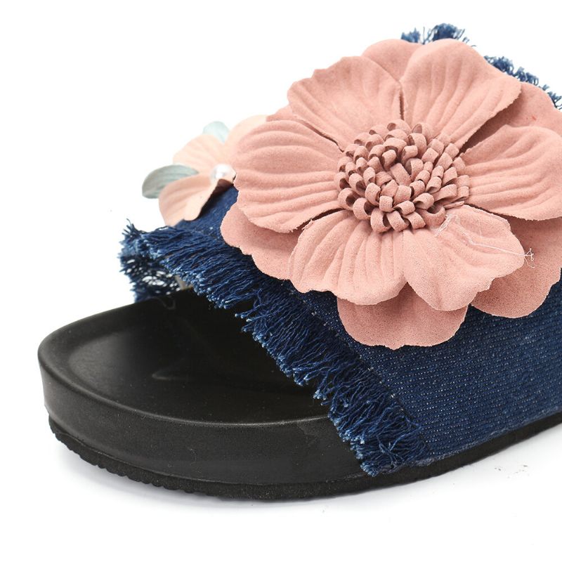 Kvinnor Casual Beach Flowers Denim Tofflor