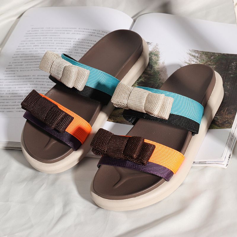 Kvinnor Casual Bowknot Tjock Sula Outdoor Stripe Tofflor