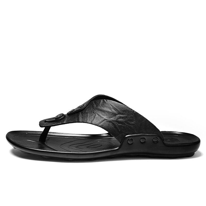 Män Läder Andas Mjuk Sula Halkfri Bekväma Utomhus Flip Flops Casual Tofflor