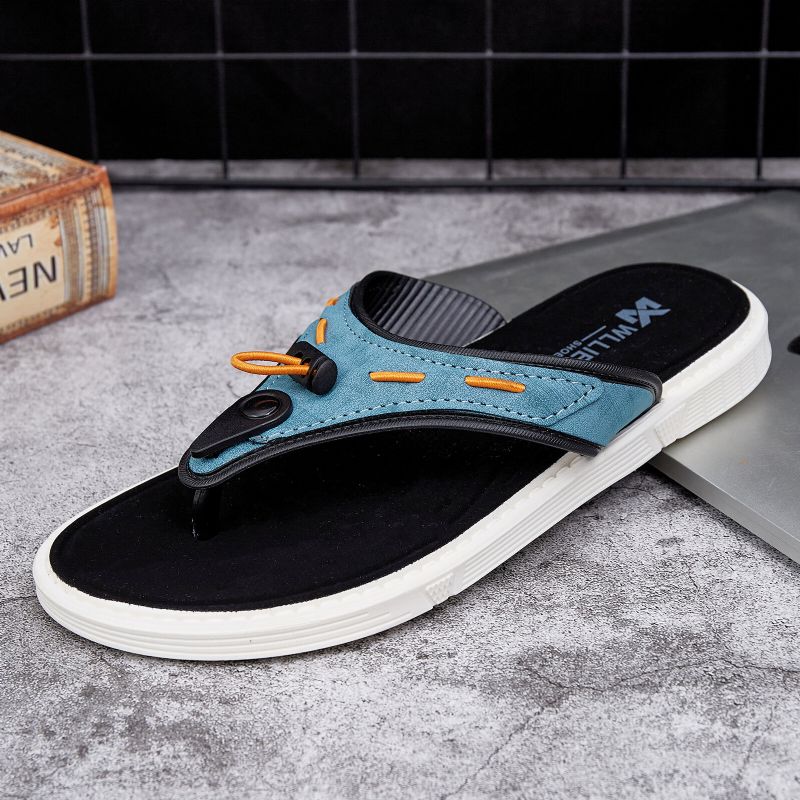 Män Outdoor Beach Slip On Denim Tyg Casual Flip Flop Tofflor