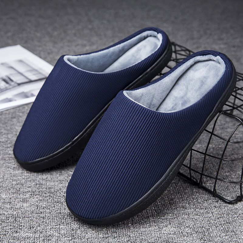 Män Pure Color Rund Toe Halkfri Varm Slip-on Hemma Bomullstofflor