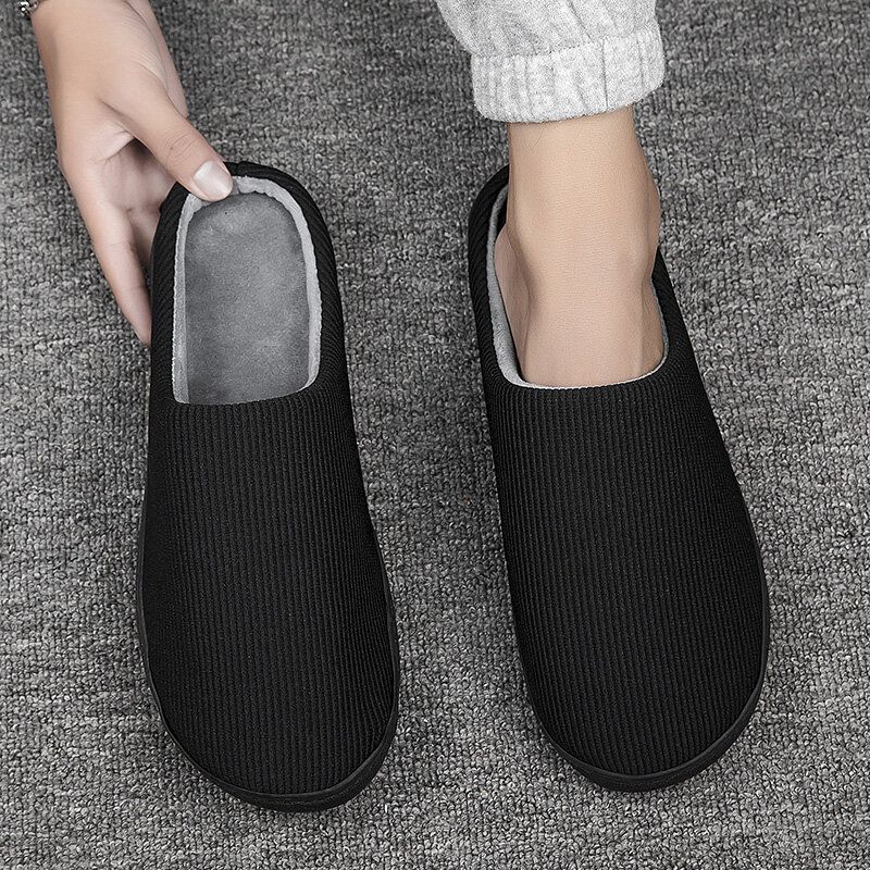 Män Pure Color Rund Toe Halkfri Varm Slip-on Hemma Bomullstofflor