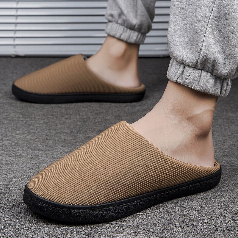 Män Pure Color Rund Toe Halkfri Varm Slip-on Hemma Bomullstofflor