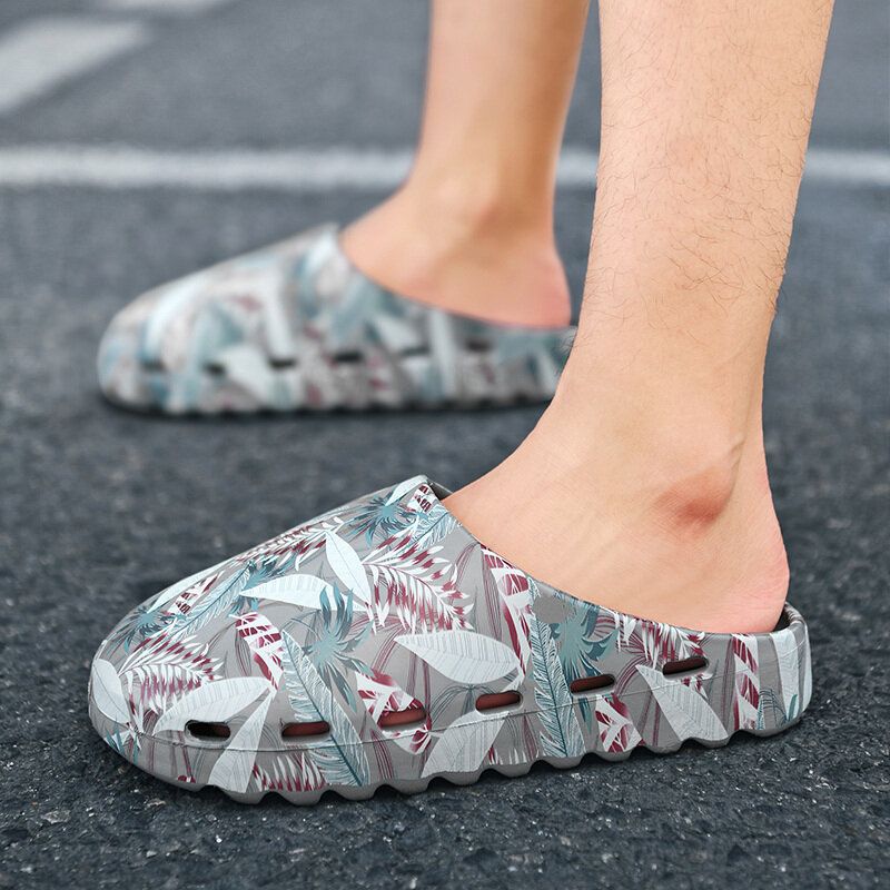 Män Pvc Coconut Tree Print Mjuk Tjock Sula Halkfri Bekväm Andas Sommar Casual Hemma Slide Tofflor