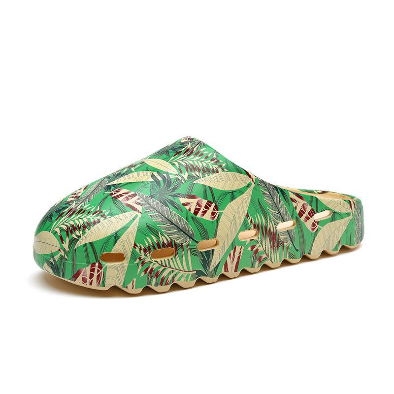 Män Pvc Coconut Tree Print Mjuk Tjock Sula Halkfri Bekväm Andas Sommar Casual Hemma Slide Tofflor