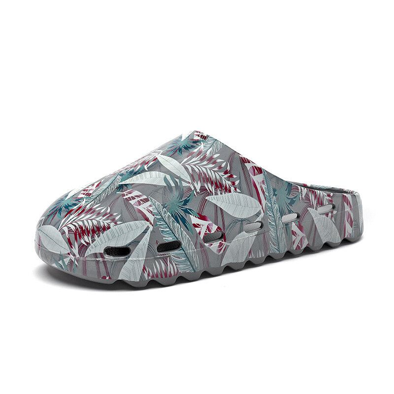 Män Pvc Coconut Tree Print Mjuk Tjock Sula Halkfri Bekväm Andas Sommar Casual Hemma Slide Tofflor