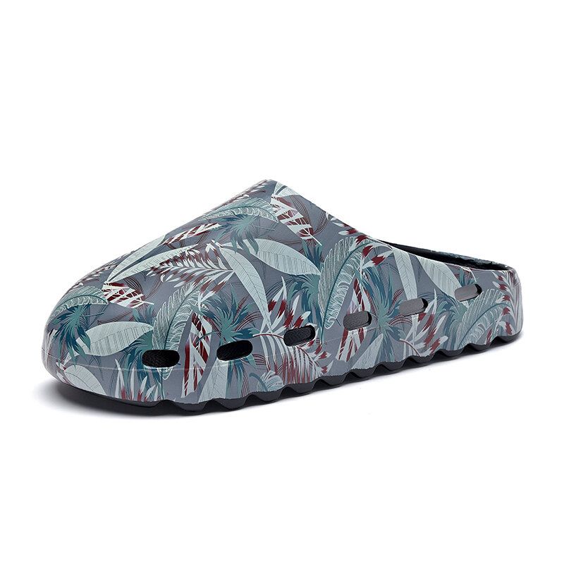 Män Pvc Coconut Tree Print Mjuk Tjock Sula Halkfri Bekväm Andas Sommar Casual Hemma Slide Tofflor