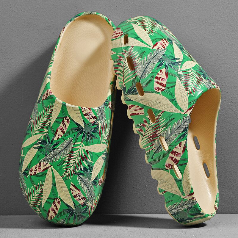 Män Pvc Coconut Tree Print Mjuk Tjock Sula Halkfri Bekväm Andas Sommar Casual Hemma Slide Tofflor