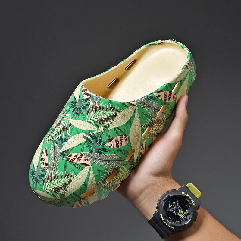 Män Pvc Coconut Tree Print Mjuk Tjock Sula Halkfri Bekväm Andas Sommar Casual Hemma Slide Tofflor