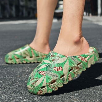 Män Pvc Coconut Tree Print Mjuk Tjock Sula Halkfri Bekväm Andas Sommar Casual Hemma Slide Tofflor