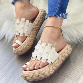 Plus Size Damer Casual Sommar Strandsemester Pärlor Dekor Espadriller Plattformar Tumtofflor