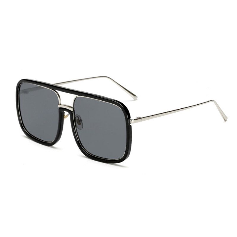 Unisex Retro Platt Spegel Fyrkantig Stor Båge Transparent Anti-uv Solglasögon För Kvinna