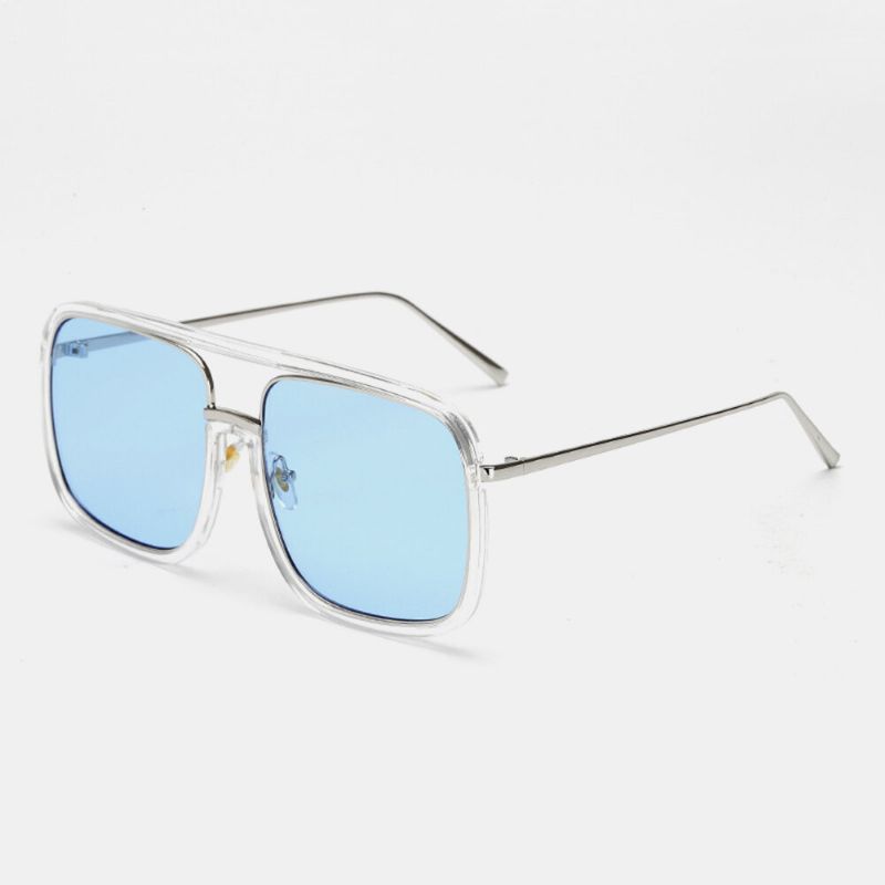 Unisex Retro Platt Spegel Fyrkantig Stor Båge Transparent Anti-uv Solglasögon För Kvinna