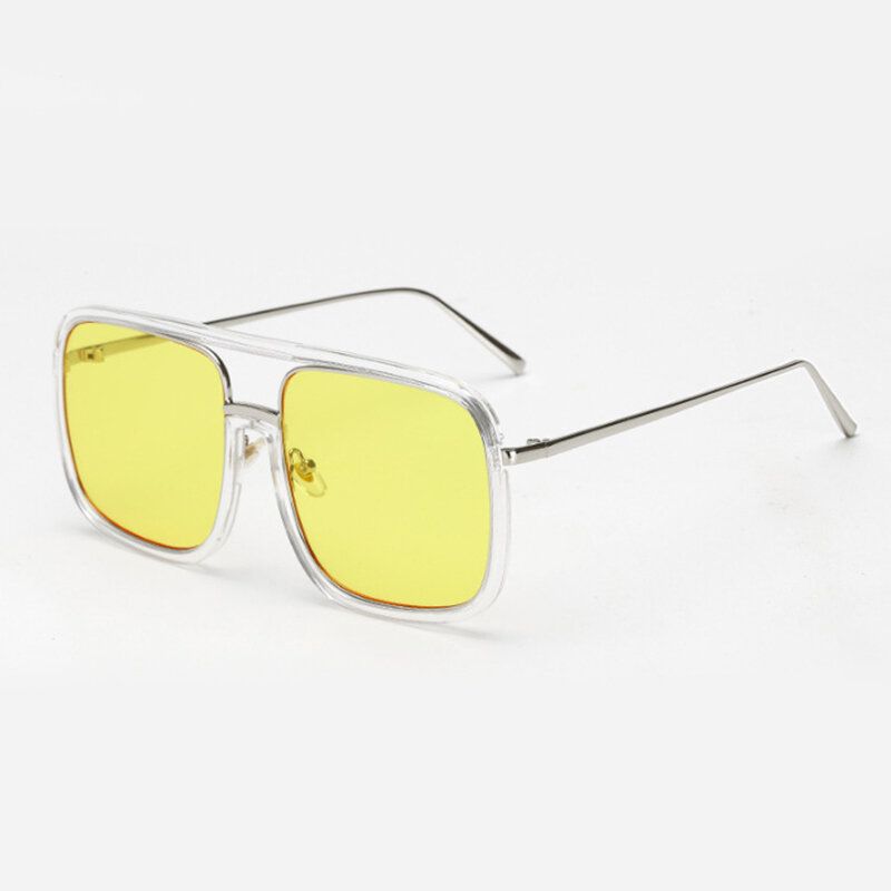 Unisex Retro Platt Spegel Fyrkantig Stor Båge Transparent Anti-uv Solglasögon För Kvinna