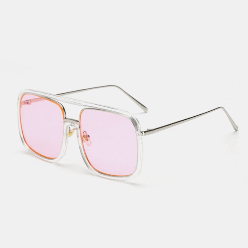 Unisex Retro Platt Spegel Fyrkantig Stor Båge Transparent Anti-uv Solglasögon För Kvinna