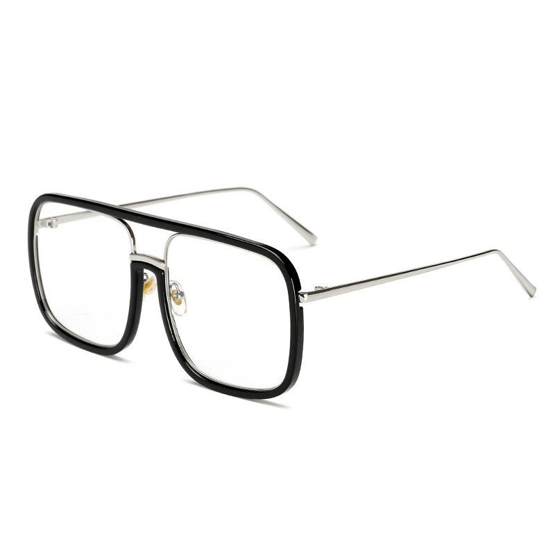 Unisex Retro Platt Spegel Fyrkantig Stor Båge Transparent Anti-uv Solglasögon För Kvinna